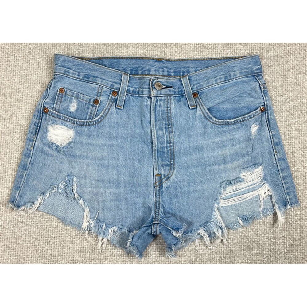 Levi's 501 Shorts Women’s 29 Cutoff Distressed Blue Denim Button Fly Shortie